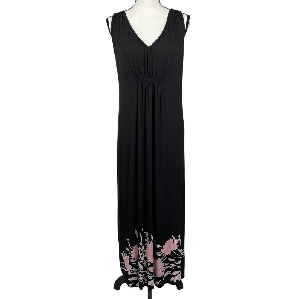 Alfani Intimates Women's Maxi Nightgown XL Black Floral Sleeveless Loungewear